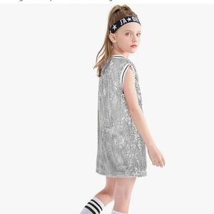 LOLANTA Girls Cheer Dance Clothes Jersey Sequin Dress Long with free H2O bottle